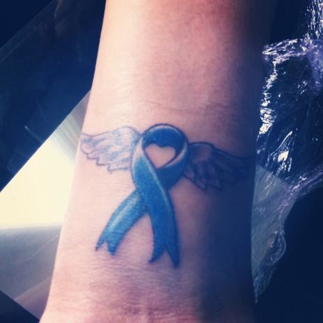Colon Cancer ribbon and angel wings  3  Cancer tattoos Cancer ribbon  tattoos Small tattoo designs