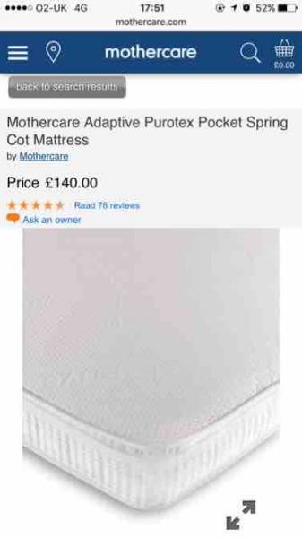 Mothercare adaptive purotex pocket 2025 spring cot bed mattress