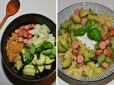 One pot pasta knakis, courgette et ricotta