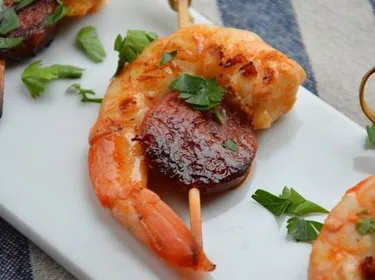 Brochettes de gambas et chorizo